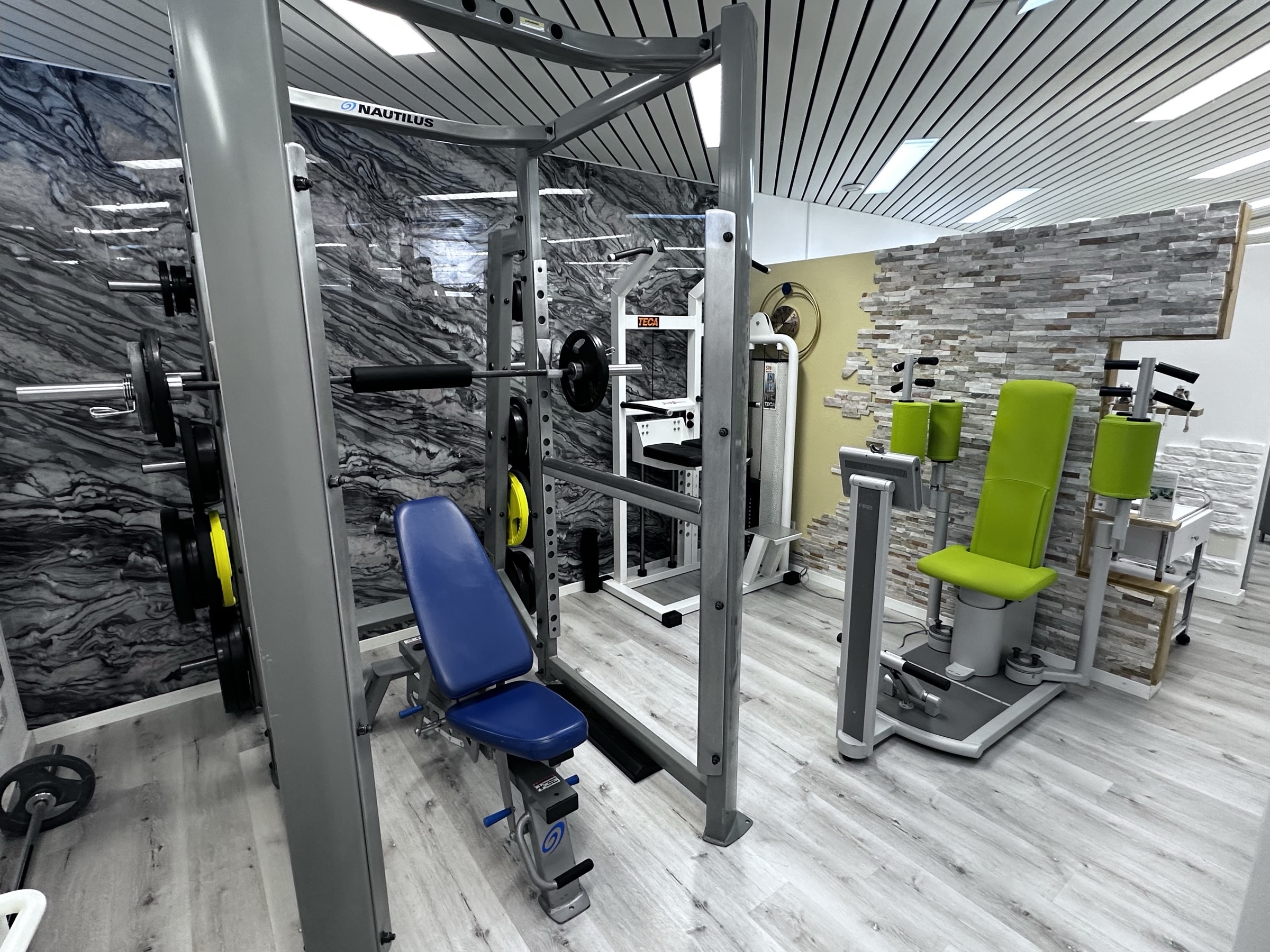 Freihantelbereich mit Rack, Klimmzug und LPB / Butterfly